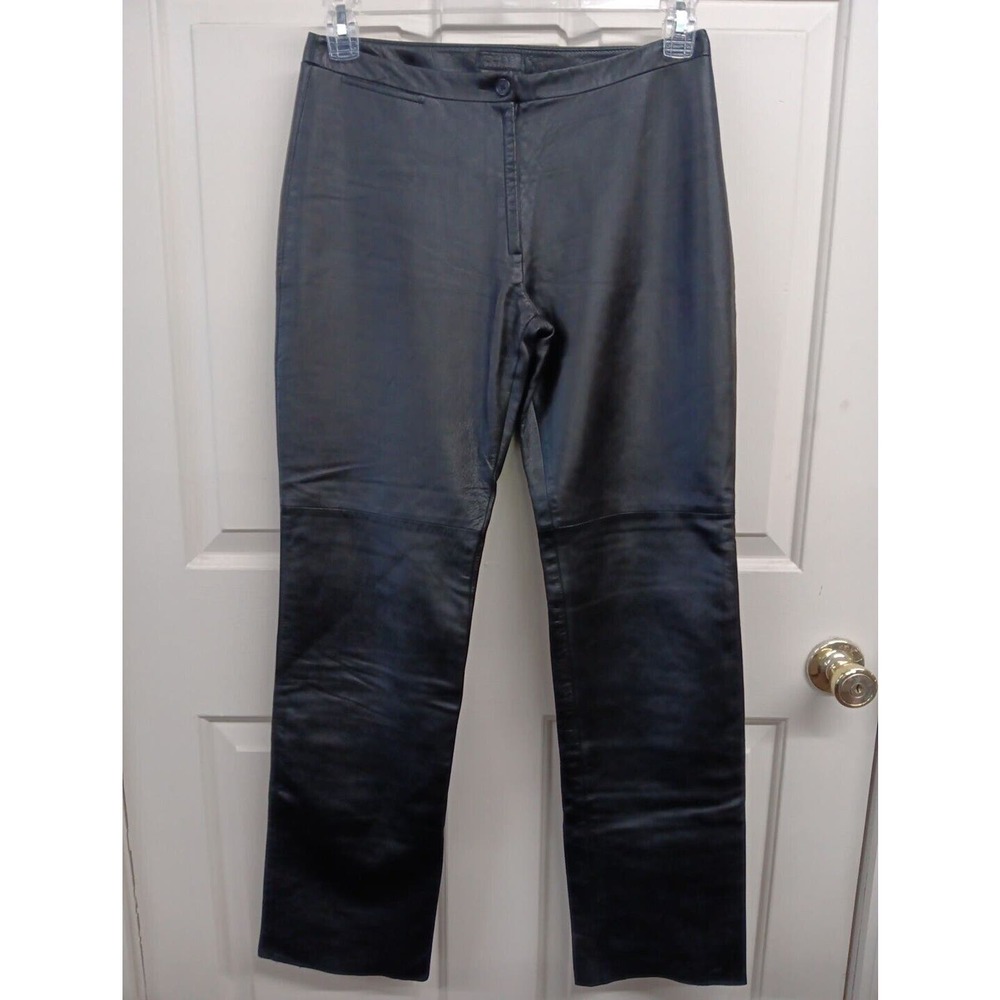 BCBG Max Azria Genuine Leather Pants Black Raw Lined Mid Rise LEA SZ 6 EUC